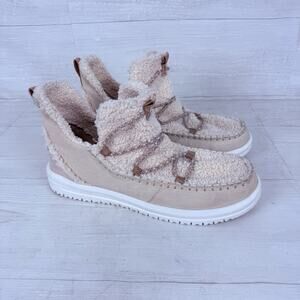 Hey Dude Camden Suede Cozy Ankle Boots Women Size 12 Beige Lightweight Fleece